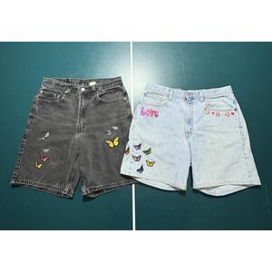 Vintage Levis 550 Relaxed Fit Jean Shorts Light & Dark Wash Denim Custom Patches